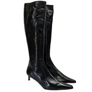Isaac Black Leather Knee High Zip Boots Women's Size 10.5B